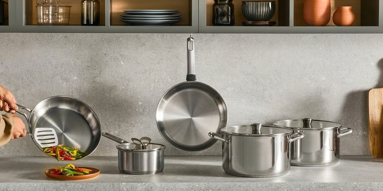 Набір каструль Tefal Space+ Emotion+ XL з нержавіючої сталі на кухні