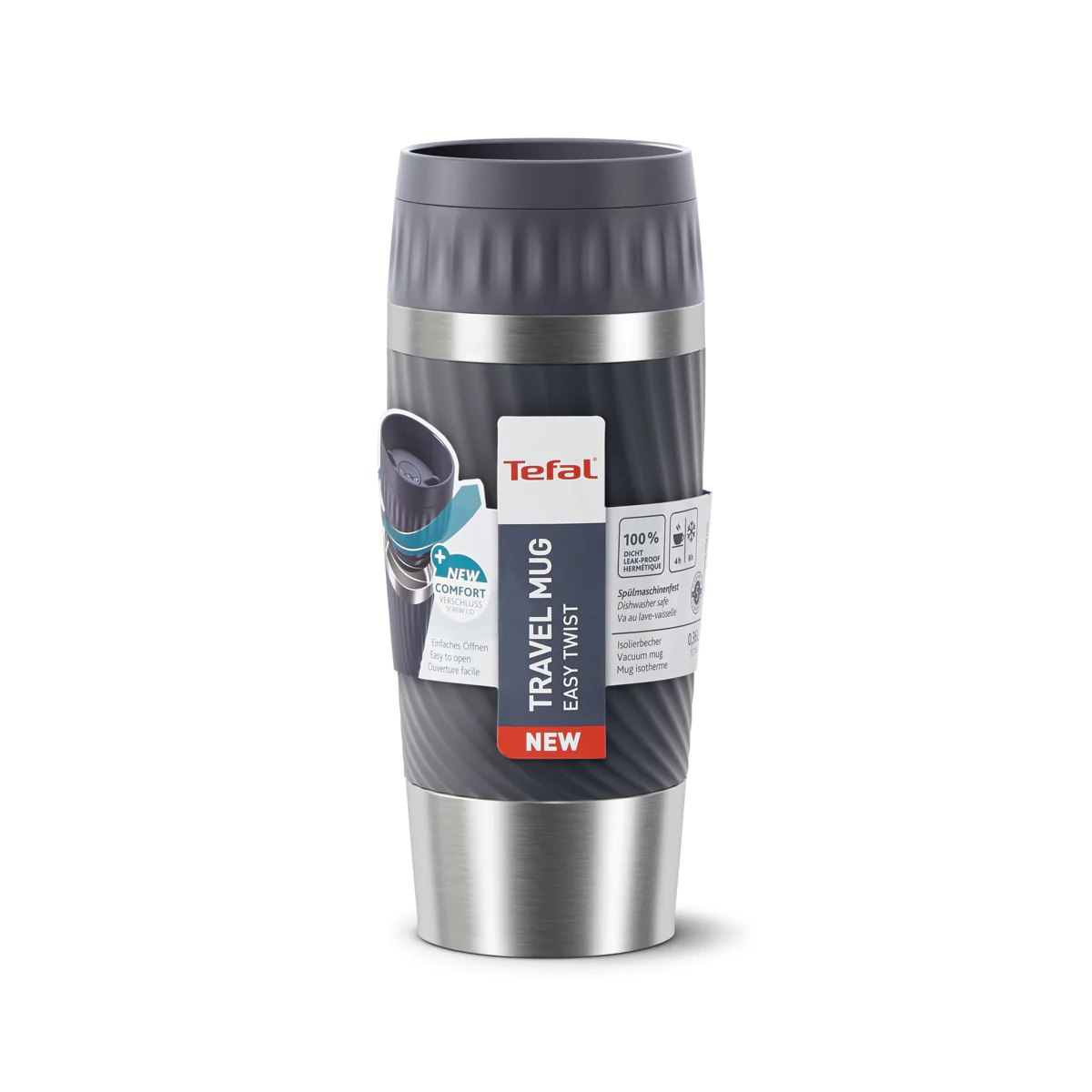Термочашка 360 мл Tefal Easy Twist, колір графіт N2011510
