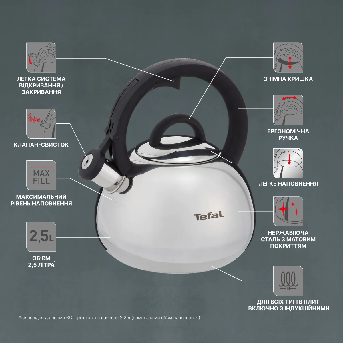 Чайник зі свистком Tefal Duetto+ 2.5 л N4180310