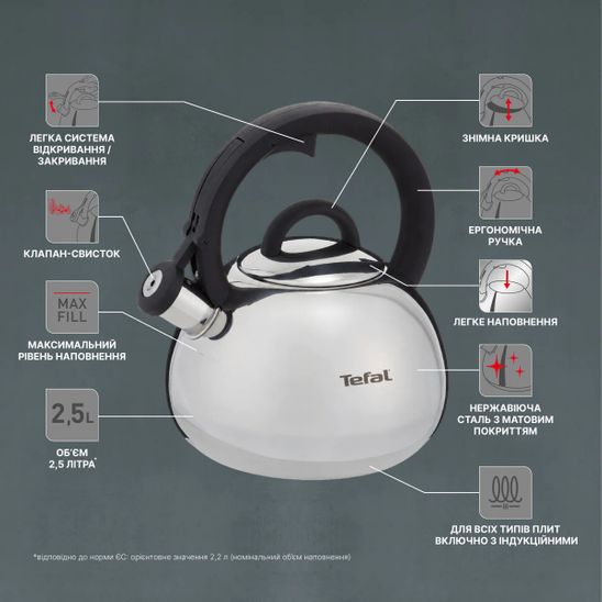 ᐉ Чайник зі свистком Tefal Duetto+ 2.5 л N4180310 ➡ купити в ᐉ Чайник зі свистком Tefal Duetto+ 2.5 л N4180310 ➡ купити в