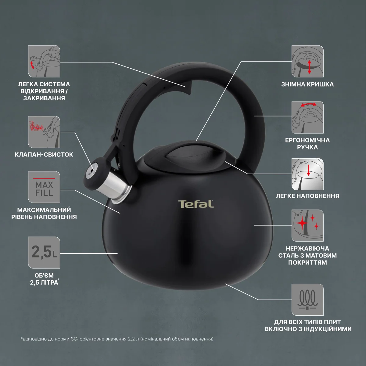 Чайник зі свистком Tefal Duetto+ 2.5 л N4180410