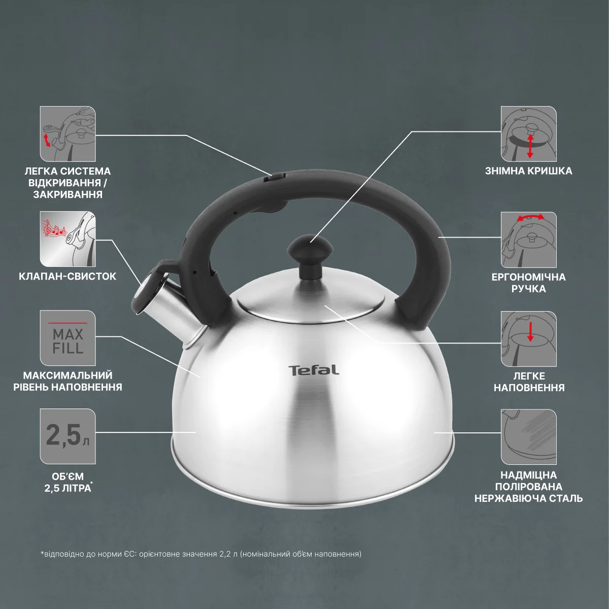 Чайник зі свистком Tefal Duetto+ 2.5 л N4210310