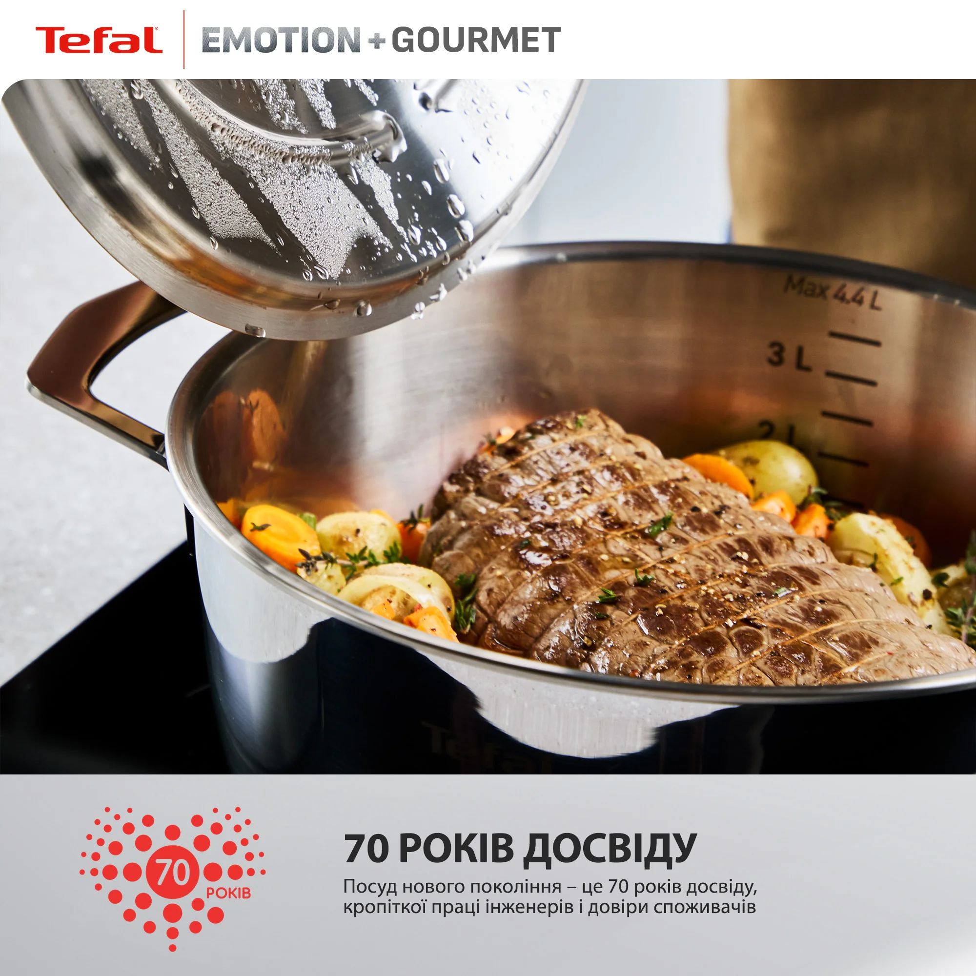 Каструля з кришкою Tefal Emotion+ Gourmet 24 см (4,4 л) E3394655