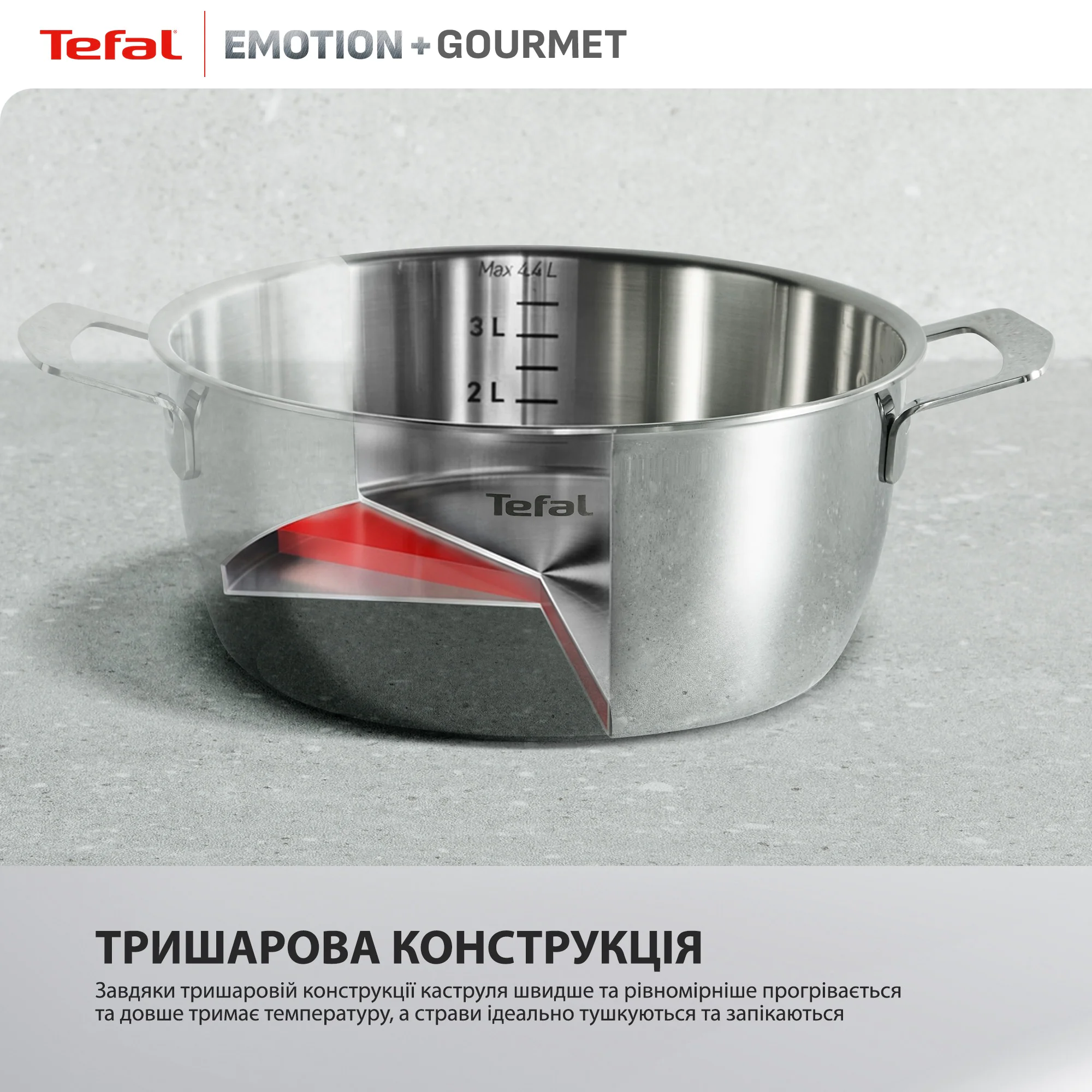 Каструля з кришкою Tefal Emotion+ Gourmet 24 см (4,4 л) E3394655