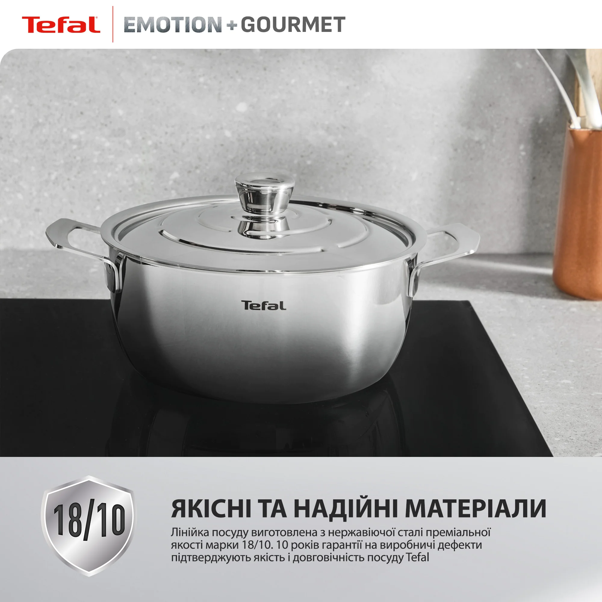 Каструля з кришкою Tefal Emotion+ Gourmet 24 см (4,4 л) E3394655
