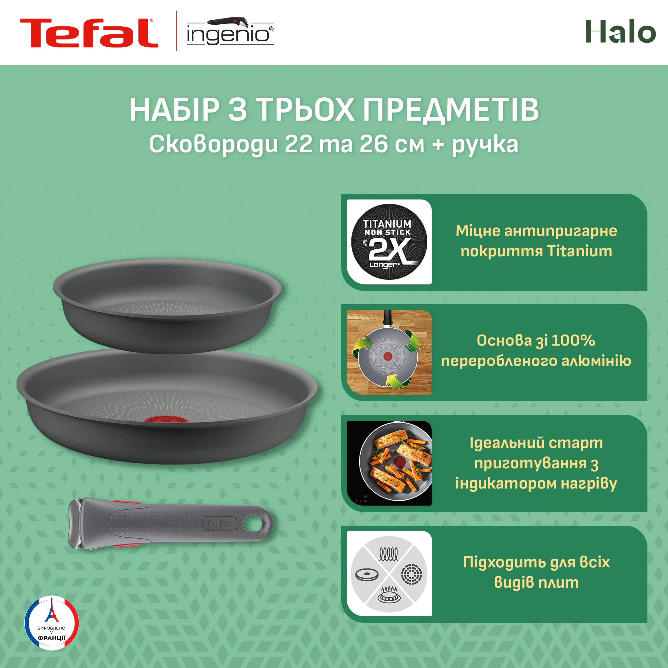 Набір сковорід Tefal Ingenio Halo 3 предмети L8019353