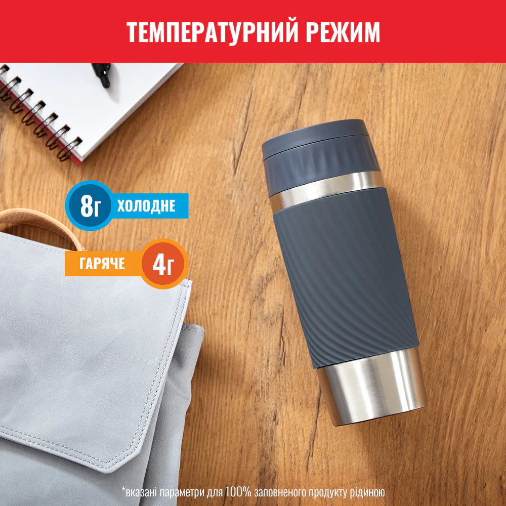 Термочашка 360 мл Tefal Easy Twist, колір графіт N2011510